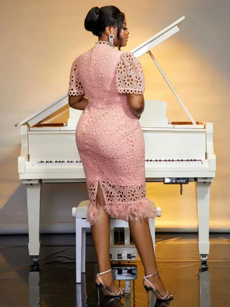 Pink Lace Dresses for Women Bodycon Feather Patchwork
