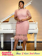 Pink Lace Dresses for Women Bodycon Feather Patchwork