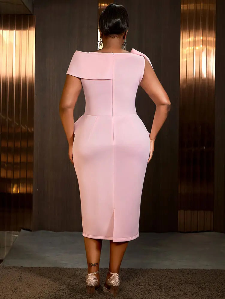 Pink Long Dresses for Women Formal Salsh Neck Wedding Guest Dress