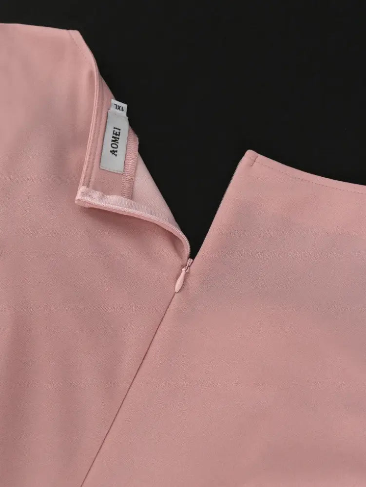Pink Long Lantern Sleeves V Neck 3D Rose Pleated Dress