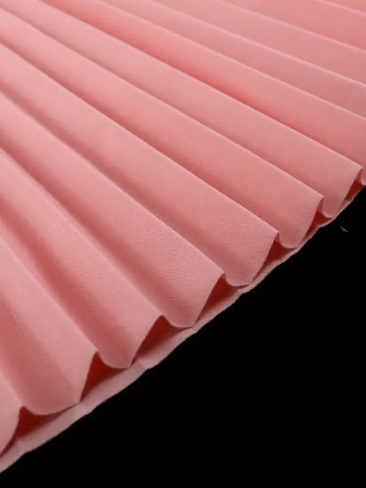 Pink Maxi Pleated Dress Irregular Glitter Neck High Waist