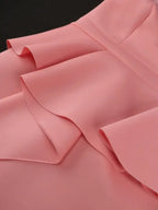 Pink Sweeet Dresses V Neck Puff Sleeves Appliques Ruffles