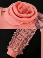 Pink Sweet Dress Mesh Patchwork Butterfly Lantern Sleeve Plus Size Wedding Guest Dresses