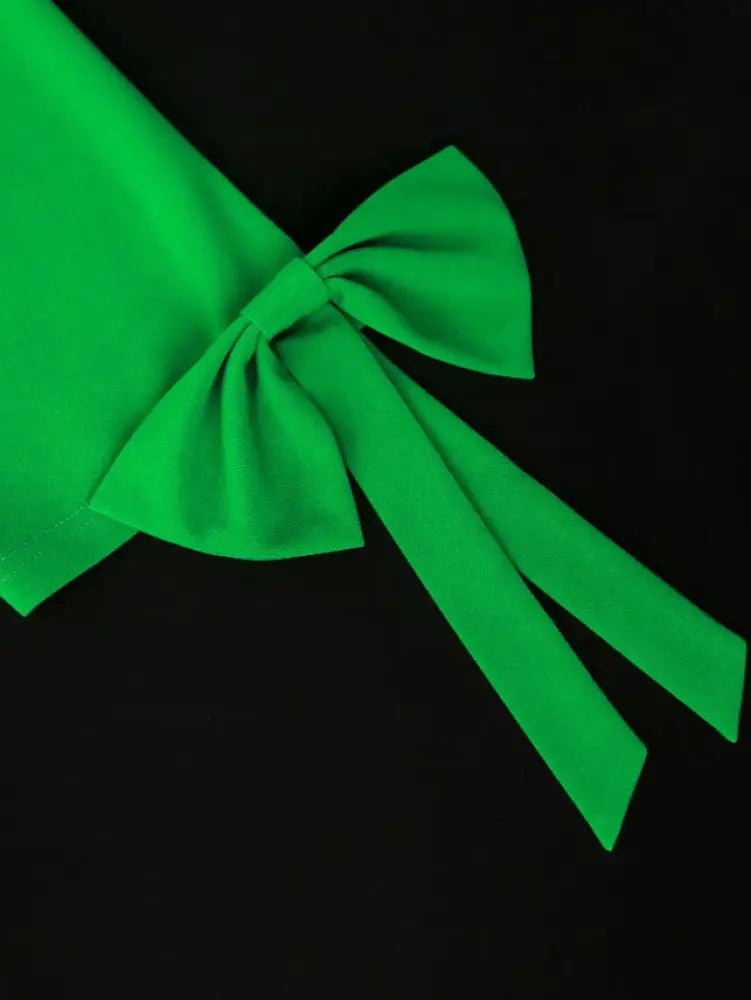 Pleated Dress Asymmetrical Collar Half Sleeve with Bows