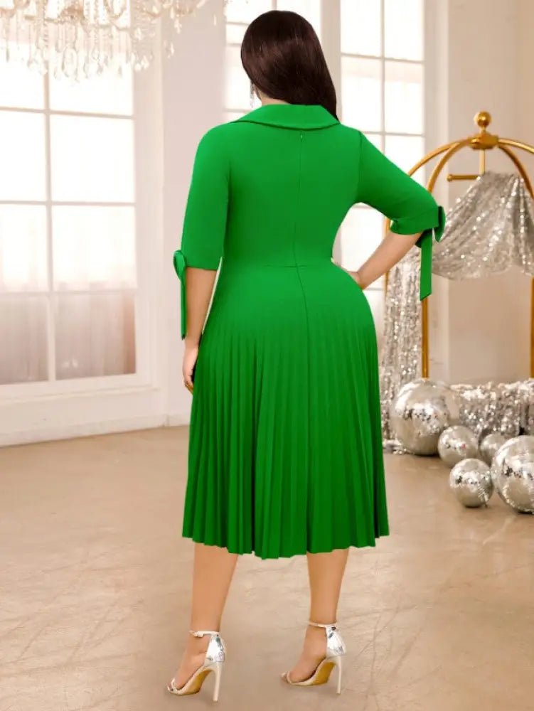Pleated Dress Asymmetrical Collar Half Sleeve with Bows