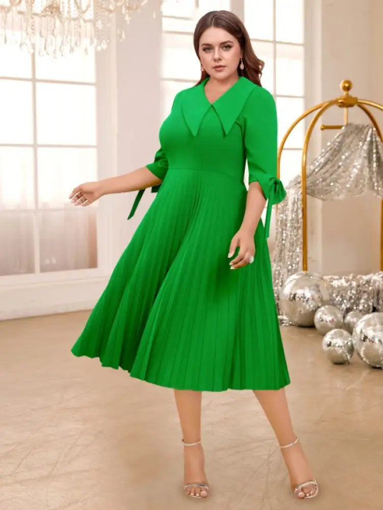 Pleated Dress Asymmetrical Collar Half Sleeve with Bows