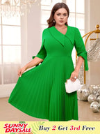 Pleated Dress Asymmetrical Collar Half Sleeve with Bows