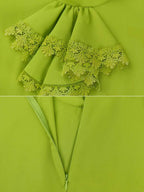 Pleated Dress Half High Collar Bowtie Butterfly Sleeves