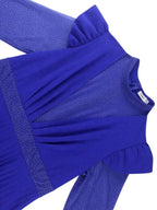 Pleated Dress Mock Neck Sheer Long Sleeve Draped A Line