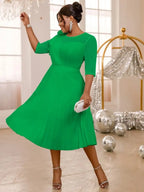 Pleated Dress O Neck Ruffles Flower Tulle Sleeve Patchwork