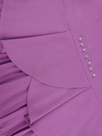 Pleated Dress Patchwork Beading Lantern Sleeves Peplum