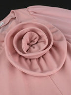 DRESS  Pleated Dress V Neck 3D Flower Long Lantern Sleeve A Line