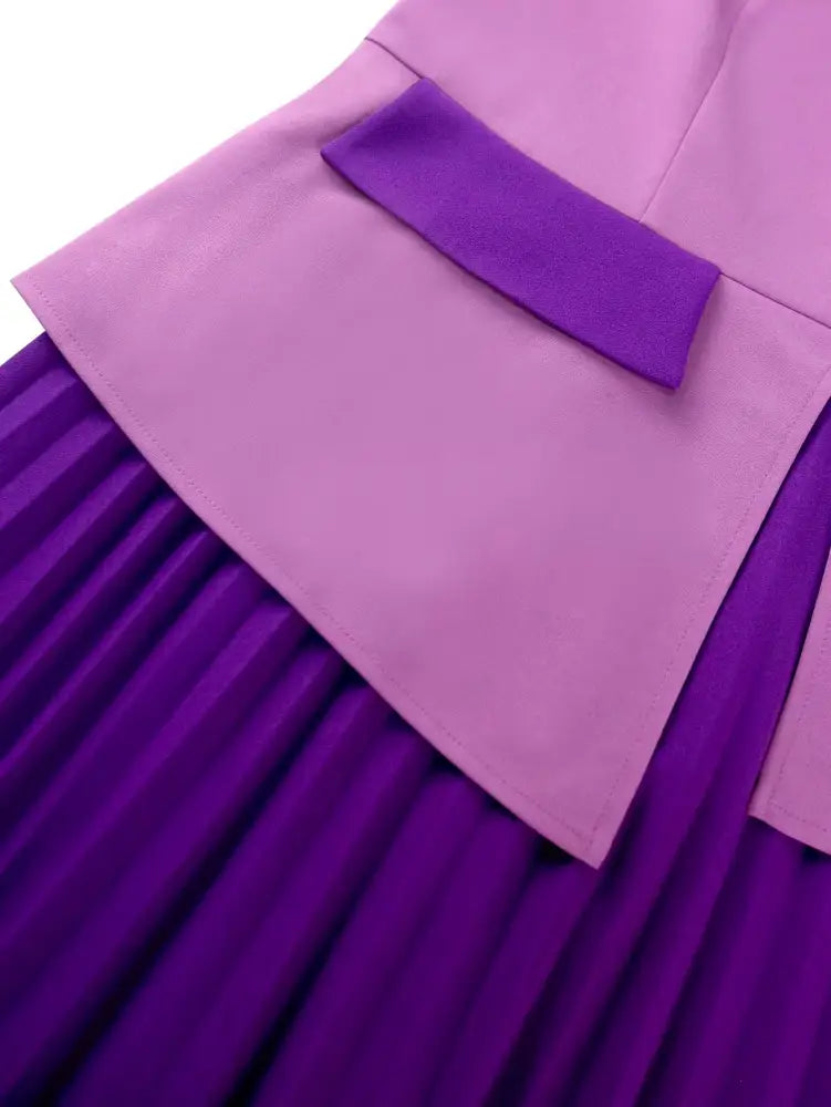 Pleated Dress Wedding Guest Colorblock Ruffle Sleeve