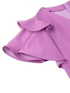 Pleated Dress Wedding Guest Colorblock Ruffle Sleeve