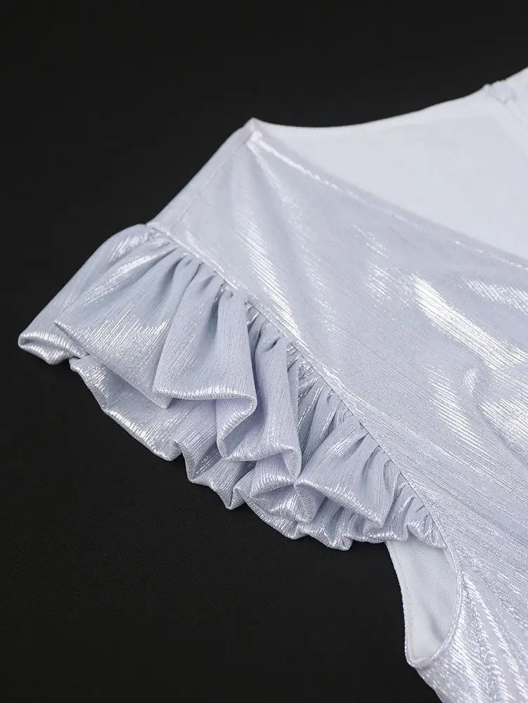 Pleated Formal Dress for Women Occasional V Neck Slim Fit