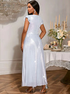 Pleated Formal Dress for Women Occasional V Neck Slim Fit