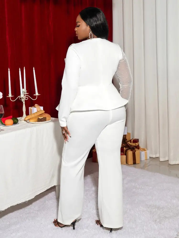 Plus Size Bead Patchwork Party Jumpsuit Long Wide Leg Rompers