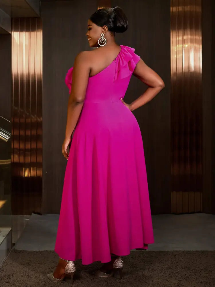 Plus Size Formal Wedding Guest Dresses One Shoulder Ruffle A Line Gown