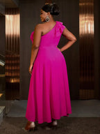 Plus Size Formal Wedding Guest Dresses One Shoulder Ruffle A Line Gown