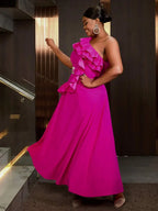 Plus Size Formal Wedding Guest Dresses One Shoulder Ruffle A Line Gown