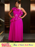 Plus Size Formal Wedding Guest Dresses One Shoulder Ruffle A Line Gown