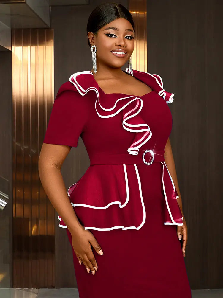 Plus Size Party Dresses Ruffles Peplum Belly Cover Wedding Guest Gowns