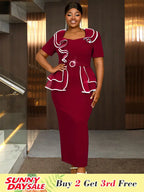 Plus Size Party Dresses Ruffles Peplum Belly Cover Wedding Guest Gowns