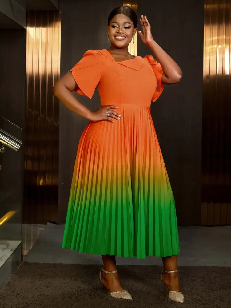 Plus Size Wedding Guest Dresses Orange Gradient Colorblock