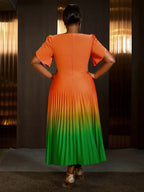 Plus Size Wedding Guest Dresses Orange Gradient Colorblock