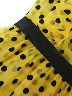 Polka Dot Mesh See Through Dresses Ruffles Puff Sleeves