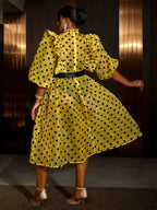 Polka Dot Mesh See Through Dresses Ruffles Puff Sleeves