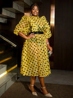 Polka Dot Mesh See Through Dresses Ruffles Puff Sleeves