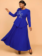Pretty Church Dresses Blue Pleated Flower Dress
