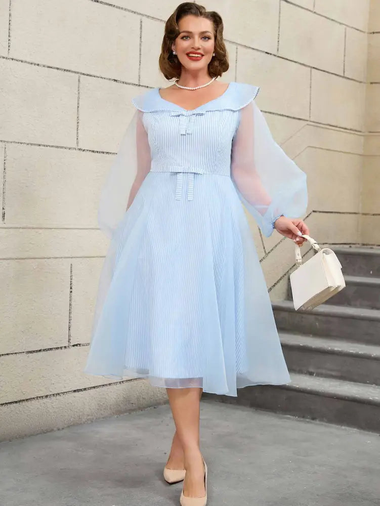 Puff Sleeve A Line Dress Vintage 50s Swing Style