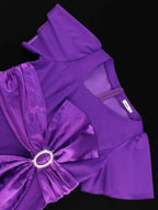 Purple Asymmetrical Neck Shiny Patchwork Big Bow Jumpsuits