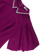 Purple Business Dinner Outfit Mandarin Collar Puff Sleeve
