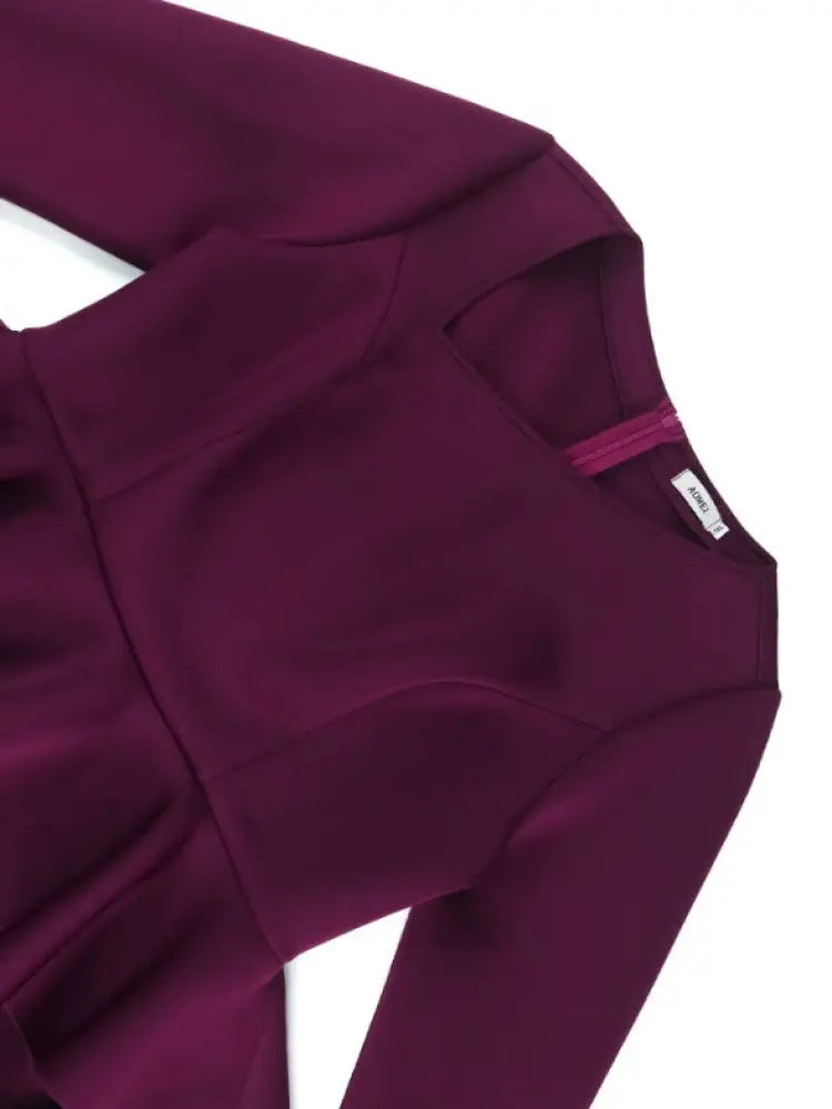 Purple maxi Dress Asymmetrical Neck Long Sleeve Peplum