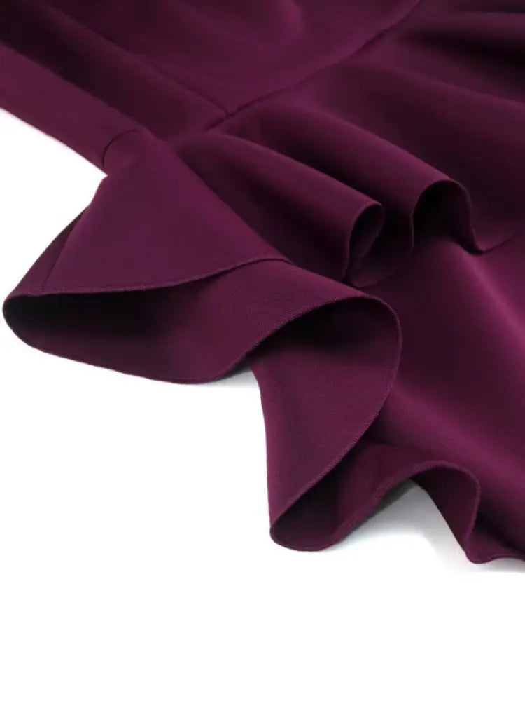 Purple maxi Dress Asymmetrical Neck Long Sleeve Peplum