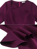 Purple Pencil Dress Asymmetrical Neck Long Sleeves Ruffles