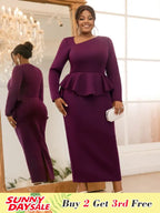 Purple Pencil Dress Asymmetrical Neck Long Sleeves Ruffles