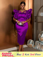 Purple Short Sleeve Dress Flying Sleeveless Hollow Midi