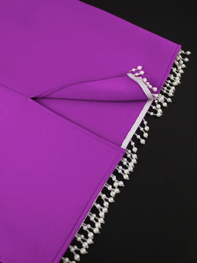 Purple Wedding Guest Dress Long Sleeve Pearl Chain