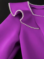 Purple Wedding Guest Dress Long Sleeve Pearl Chain