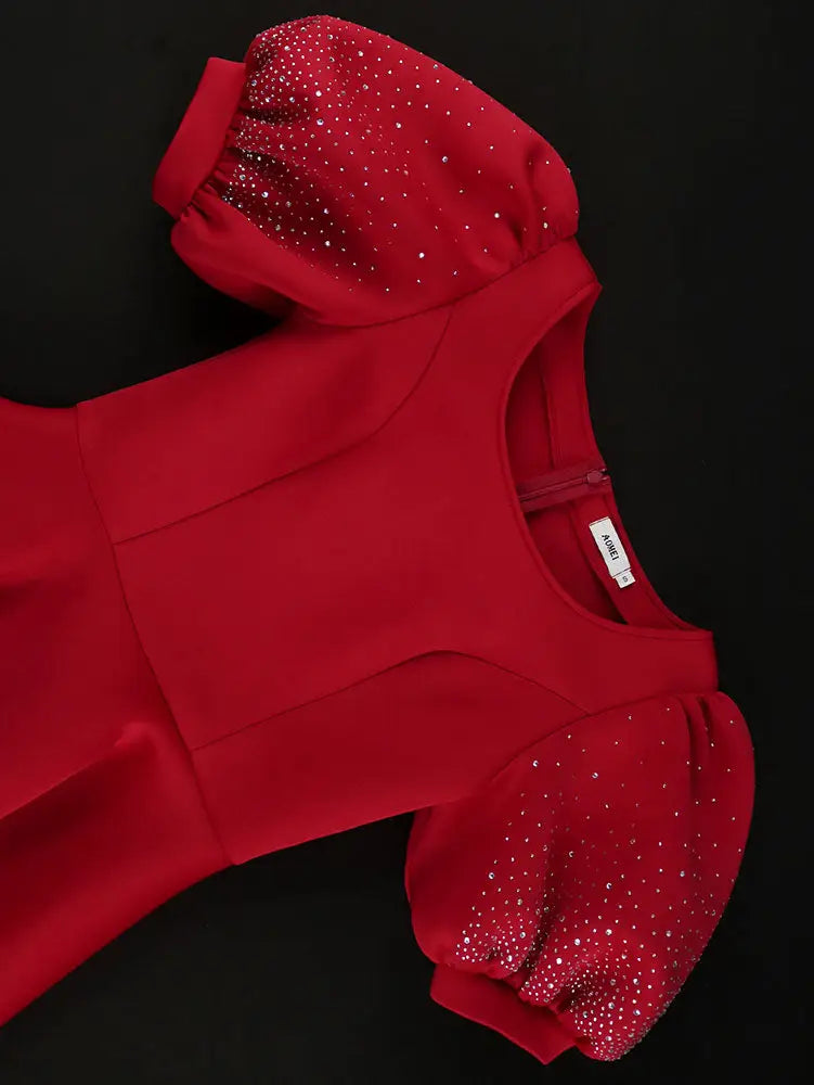Red Birthday Dress Short Sleeve A Line Pleated Mini Dress