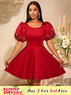 Red Birthday Dress Short Sleeve A Line Pleated Mini Dress