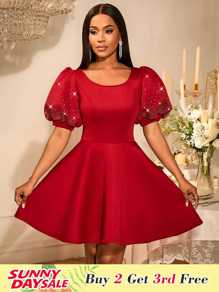 Red Birthday Dress Short Sleeve A Line Pleated Mini Dress