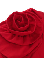 Red Fashion Dress O Neck 3D Flower Short Sleeves with Belt