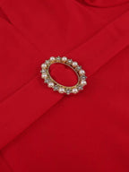 Red Fashion Dress O Neck 3D Flower Short Sleeves with Belt