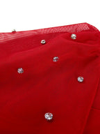Red Mesh Dress Party Prom Turtleneck Lantern Sleeve A Line