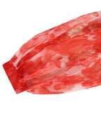 Red Print Round Neck Puff Sleeve Wedding Party Dress Flouncy